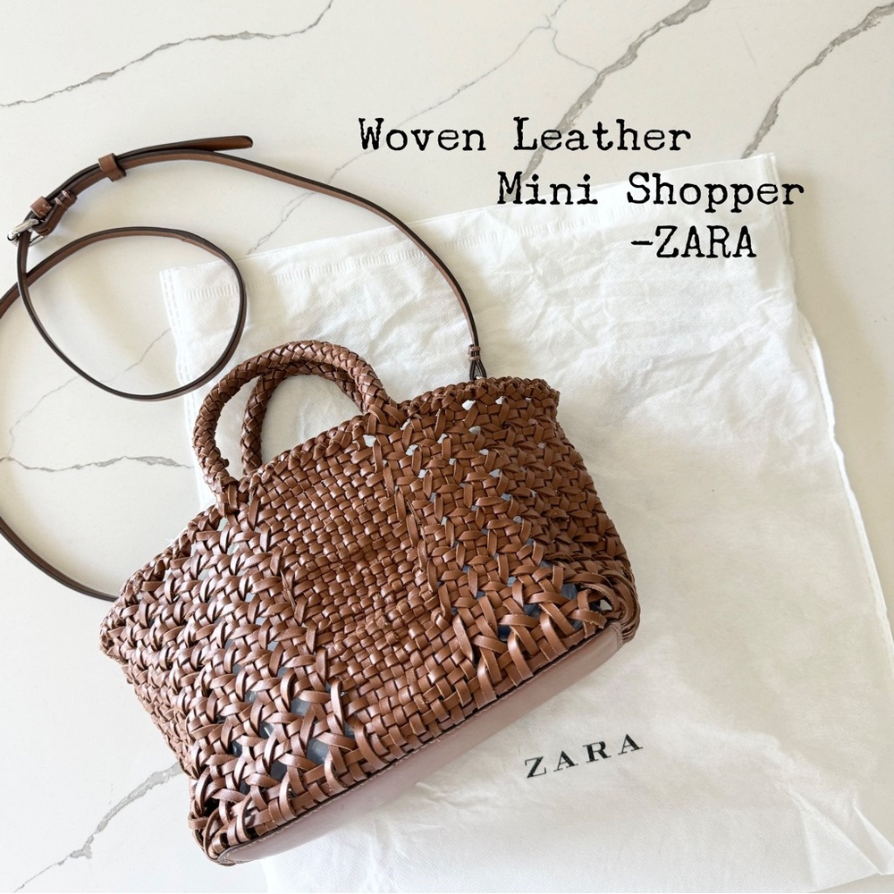 Brown Woven Leather Mini Shopper by ZARA